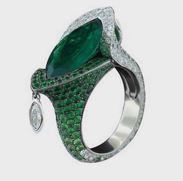 14K Custom Made Diamond and Emerald Ring