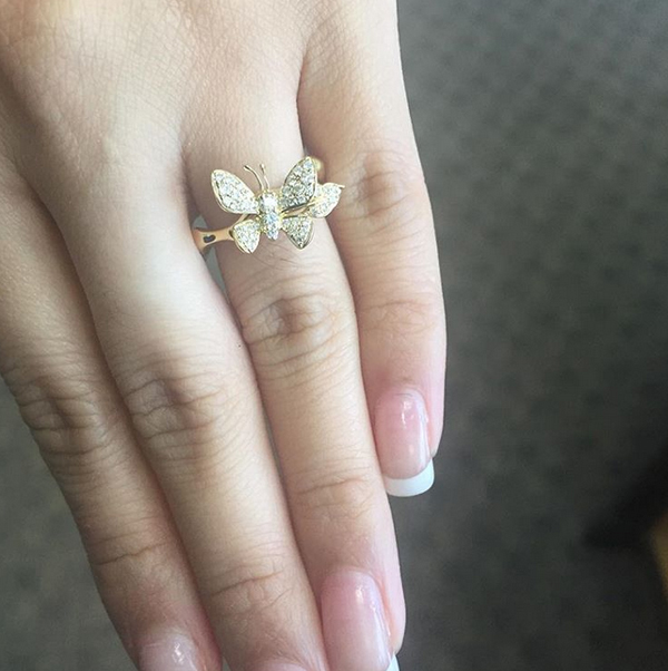 14K Yellow Gold Diamond Butterfly Rings