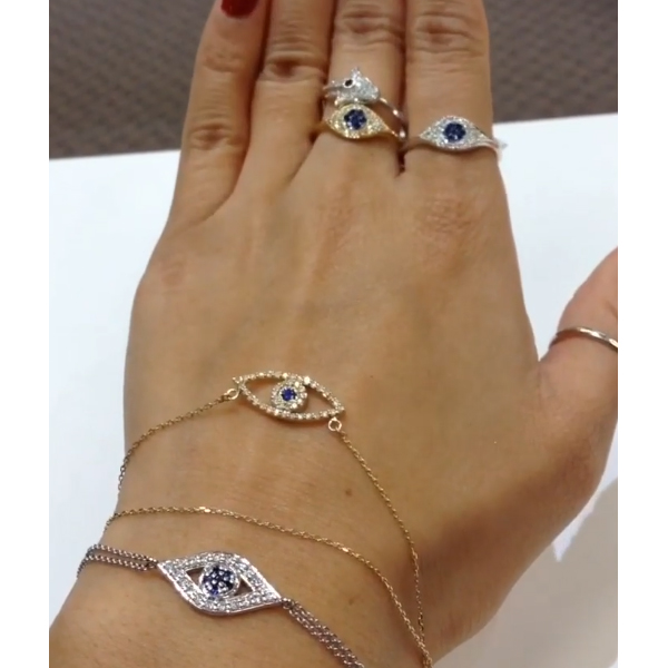 14K Evileye and Hamsa Diamond and Sapphire Fashion Jewelry