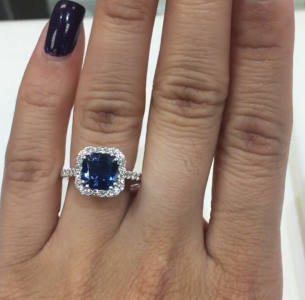 Diamond and Sapphire Halo Engagement Ring